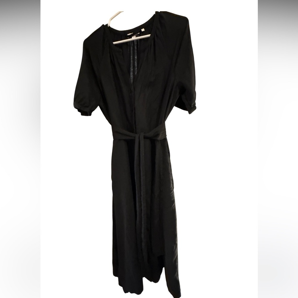 Chico’s Black Linen Midi Dress with Tie Belt - Picture 2 of 7